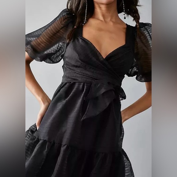 NWT Free People Hailey Black Dress Puff Sleeve Whimsigoth Fairy Size 4 - Picture 16 of 16